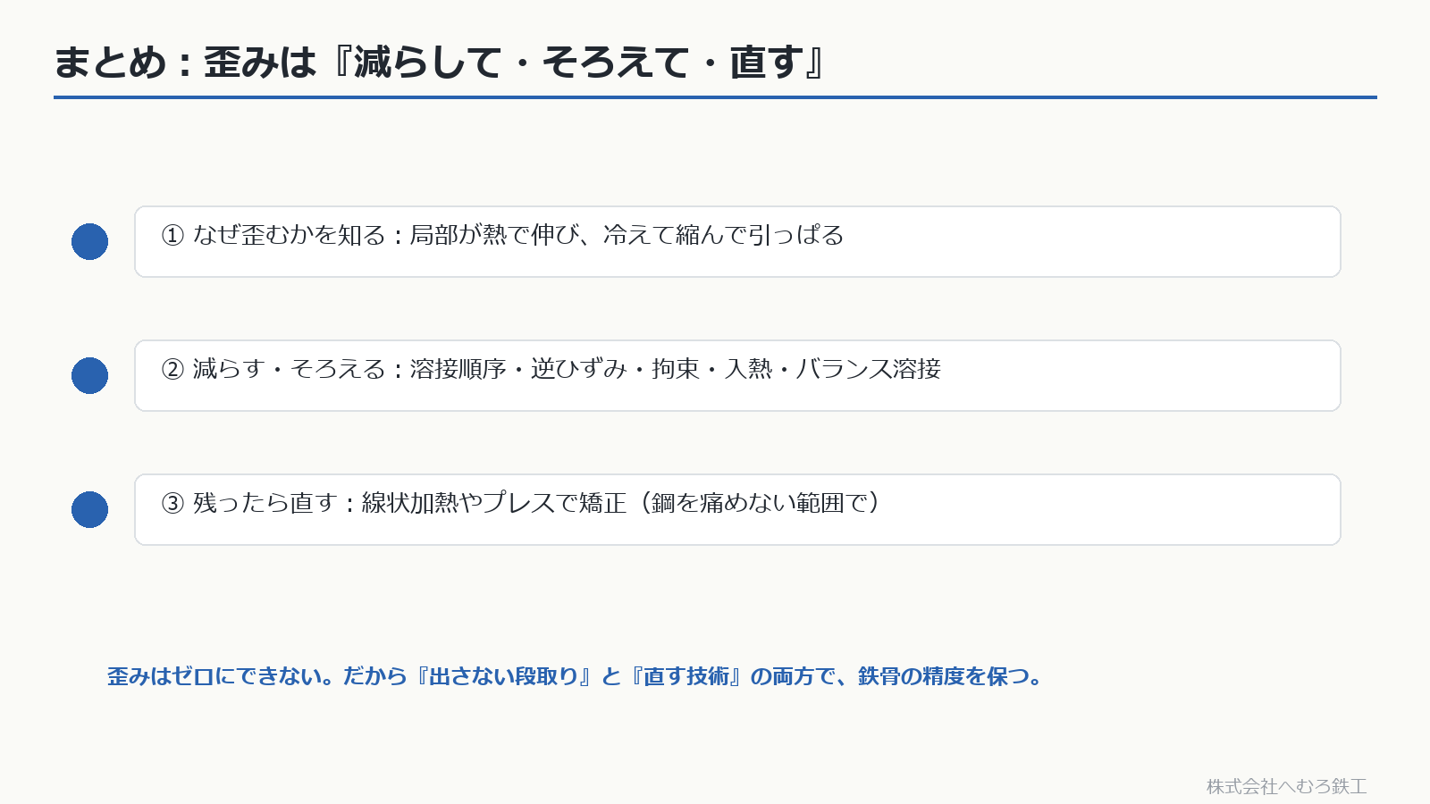 溶接歪みの対策の3つのポイント