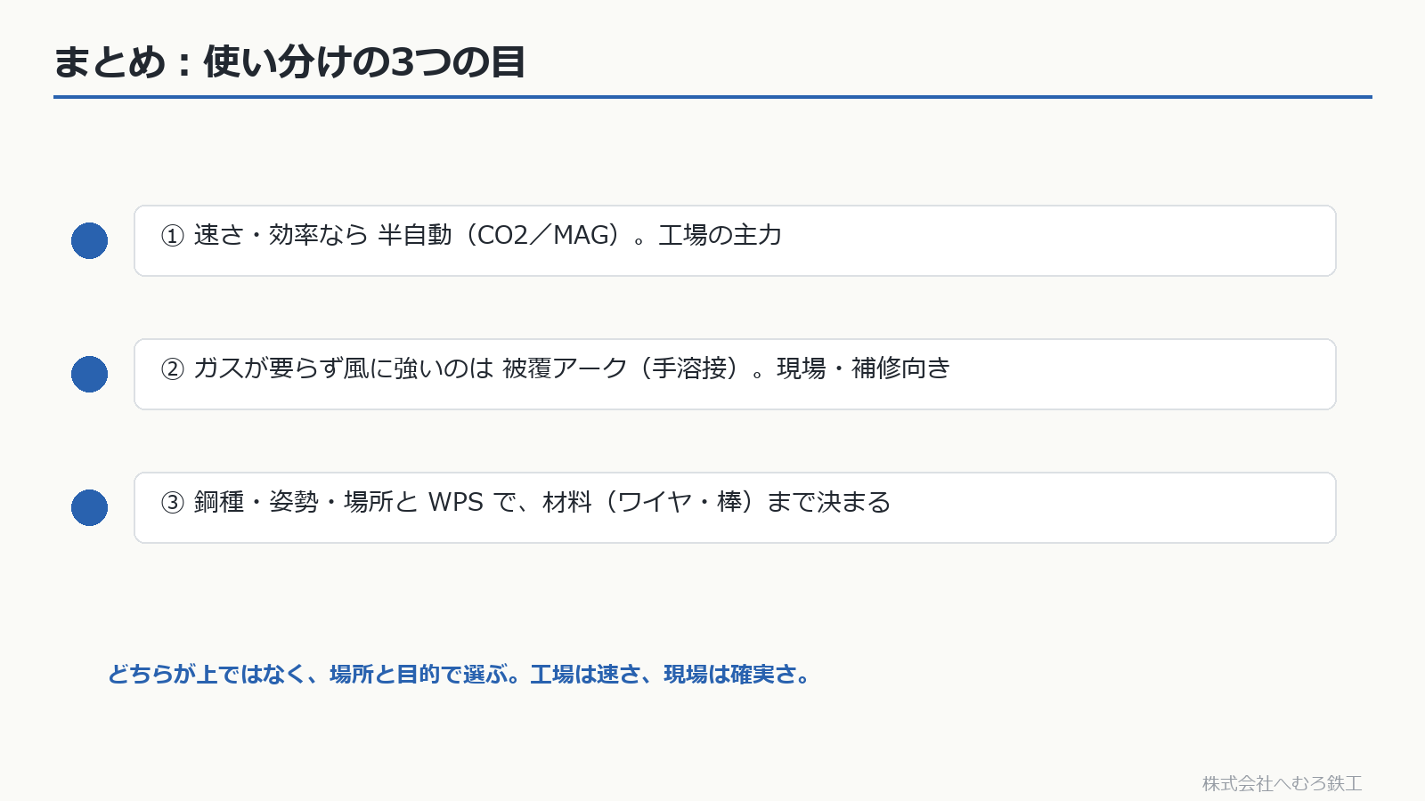 半自動と被覆アークの使い分けの3つのポイント