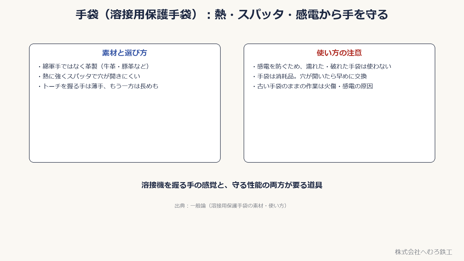 溶接用保護手袋の素材と選び方、使い方の注意